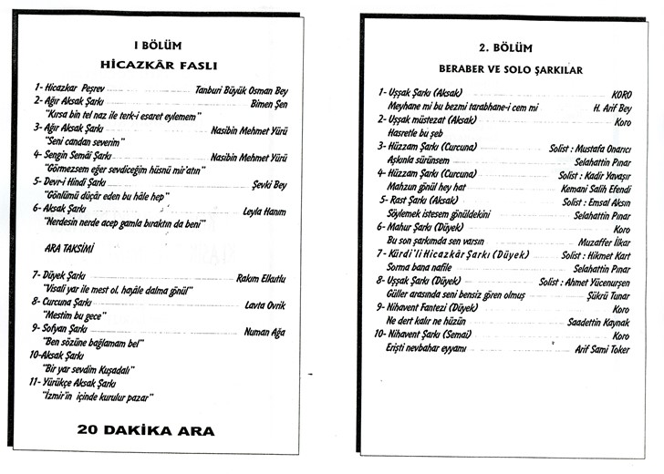 Hicazkâr Fasıl Beraber ve Solo Eserler